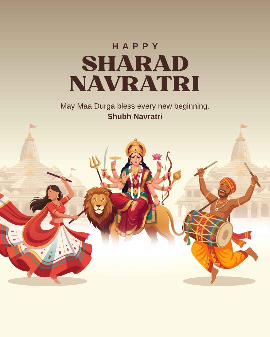 Hindi Shubh Navratri devotional poster design featuring Maa Durga